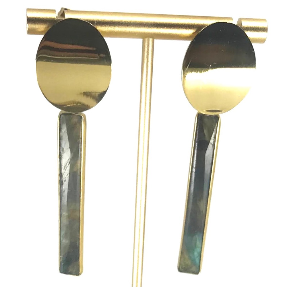 Labradorite and gold tone earrings.